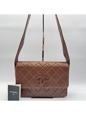 Chanel Shoulder Bag Quilted Lambskin CC Logo Brown Leather